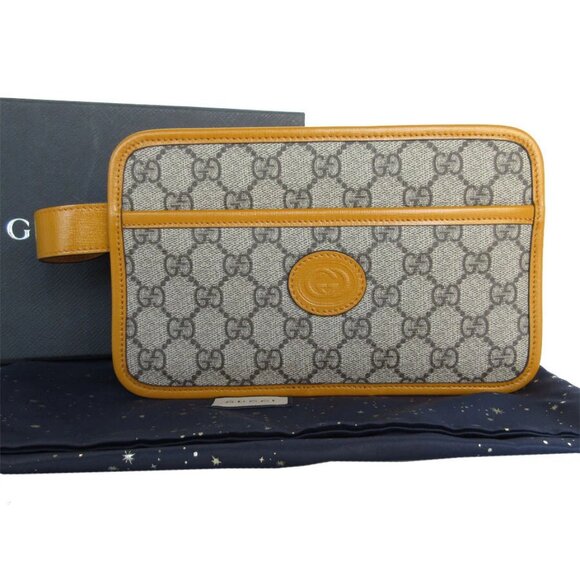 Auth GUCCI Clutch Bag Beige/Brown/Yellow PVC/Leather - s0547a - Picture 1 of 12